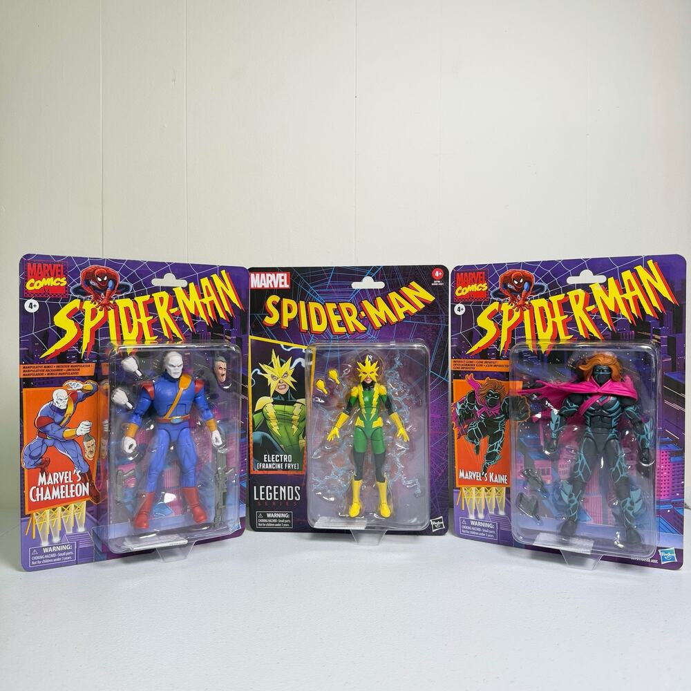 Marvel Legends Spider-Man Retro Action Figure Set Chameleon Electro Kaine